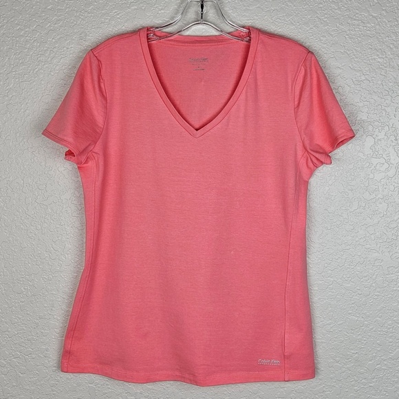 Calvin Klein Performance Tops - Calvin Klein Performance Coral V-Neck Short Sleeve Quick-Dry Tee - Women's Large